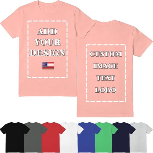 ISUNMEA Custom Photo T-Shirts for Men Design Your Own Personalized Shirt on Front&Back Cotton Tess w/Customizable Text/Image in Saudi Arabia