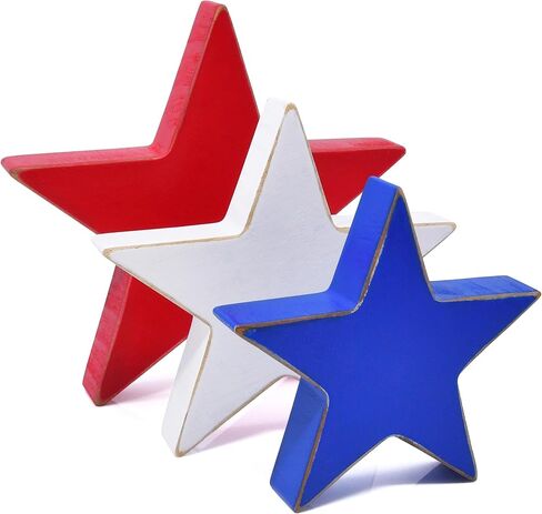 Patriotic Wooden Star Decor Set Red White Blue Americana Rustic Farmhouse Stars 4th of July Memorial Day Tiered Tray Shelf Table Centerpiece Decorations in Kuwait