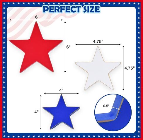 Patriotic Wooden Star Decor Set Red White Blue Americana Rustic Farmhouse Stars 4th of July Memorial Day Tiered Tray Shelf Table Centerpiece Decorations in Kuwait