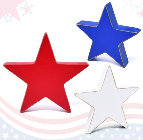 Patriotic Wooden Star Decor Set Red White Blue Americana Rustic Farmhouse Stars 4th of July Memorial Day Tiered Tray Shelf Table Centerpiece Decorations in Kuwait