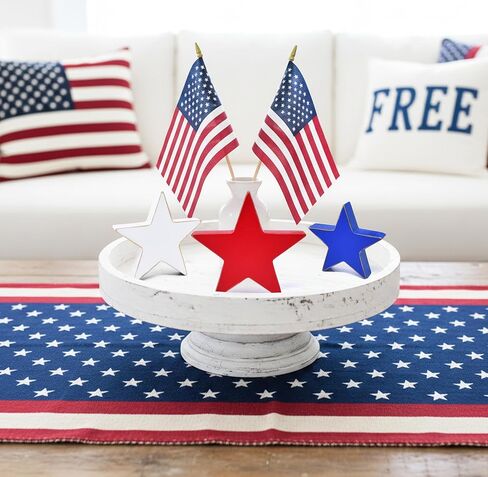 Patriotic Wooden Star Decor Set Red White Blue Americana Rustic Farmhouse Stars 4th of July Memorial Day Tiered Tray Shelf Table Centerpiece Decorations in Kuwait