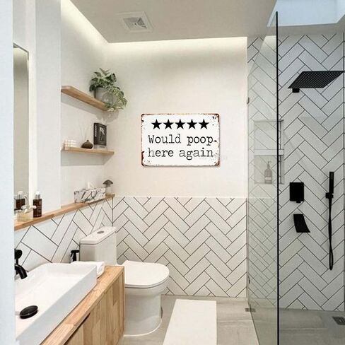 CrazySign Would Poop Here Again - Funny Five Star Rating Bathroom Sign Decor - Indoor Outhouse Bathroom Door Wall Art 8 x 12 Inch (221) in Saudi Arabia