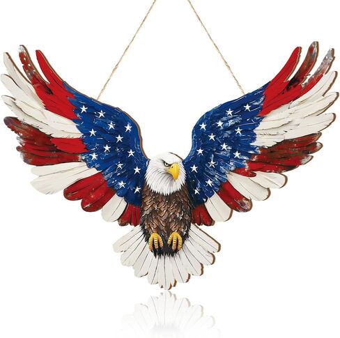 4th of July Eagle Wreath Hanging Door Sign 250th Anniversary Eagle Wreath Patriotic Wreath Wooden Door Sign 8.7x11.5 Inch 4th of July Decorations Door Hanging for Outdoor Porch Wall Farmhouse Decor in Saudi Arabia