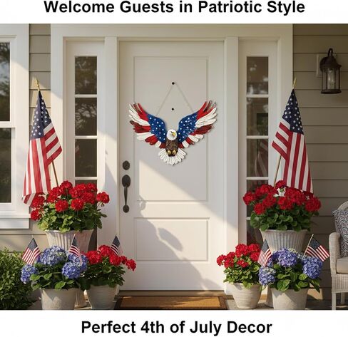 4th of July Eagle Wreath Hanging Door Sign 250th Anniversary Eagle Wreath Patriotic Wreath Wooden Door Sign 8.7x11.5 Inch 4th of July Decorations Door Hanging for Outdoor Porch Wall Farmhouse Decor in Saudi Arabia
