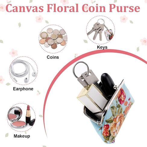 16 Pcs Canvas Floral Coin Purses Vintage Kiss Lock Coin Purses Bulk, Cute Mini Wallet Pouch Rose Flower Change Wallets for Women, Small Wallets Party Favors, 4 X 3 Inch Vintage Coin Purses in Saudi Arabia