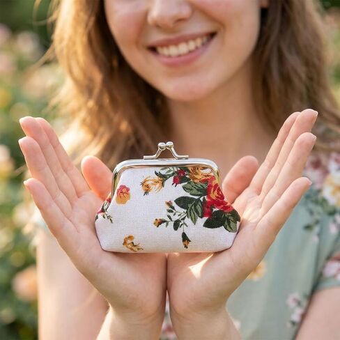 16 Pcs Canvas Floral Coin Purses Vintage Kiss Lock Coin Purses Bulk, Cute Mini Wallet Pouch Rose Flower Change Wallets for Women, Small Wallets Party Favors, 4 X 3 Inch Vintage Coin Purses in Saudi Arabia