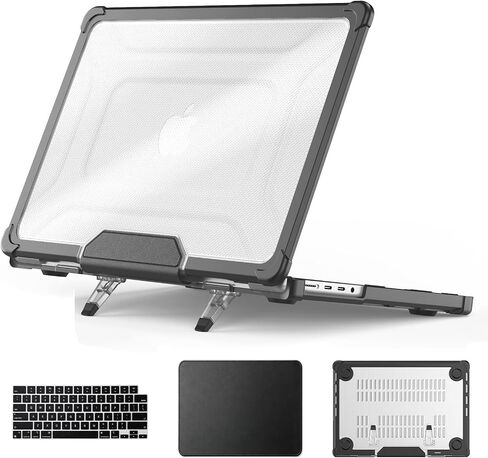 HXCASEAC Case Compatible with MacBook Air 15 inch 2025 2024 2023 / M4 M3 M2, Anti-Scratching Protective Hard Cover with Foldable Stand A3114 A2941 - Black in Kuwait