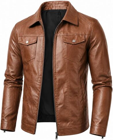 Mens Leather Jacket Faux Leather Jackets Motorcycle Biker Coat Outwear Casual Lightweight in Kuwait