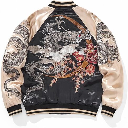 Dragon Embroidered Bomber Jacket Japanese Vintage Streetwear Spring Fall Zip Up Windbreaker Coat for Men Women in Saudi Arabia
