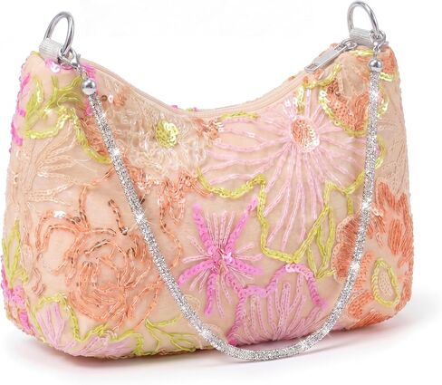 Tudomro Women Floral Beaded Sequin Embroidered Shoulder Bag Evening Bridal Wedding Purse Top Handle Underarm Handbag in Kuwait
