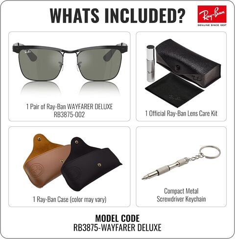 نظارات شمسية Ray-Ban RB3875 WAYFARER DELUXE مربعة الشكل مع مجموعة نظارات RAYBAN الرسمية in Kuwait