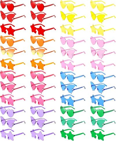 Pibupibu 48 Pack Colorful Fun Heart/Star/Butterfly Sunglasses Bulk Adults Unisex Rimless Party Glasses Set in Kuwait