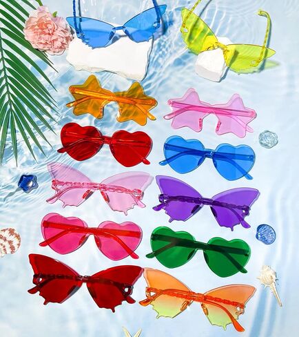 Pibupibu 48 Pack Colorful Fun Heart/Star/Butterfly Sunglasses Bulk Adults Unisex Rimless Party Glasses Set in Kuwait