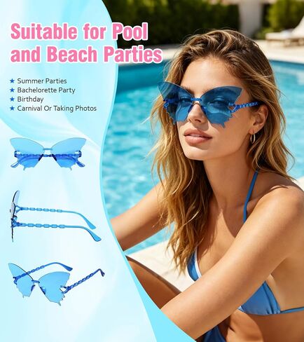 Pibupibu 48 Pack Colorful Fun Heart/Star/Butterfly Sunglasses Bulk Adults Unisex Rimless Party Glasses Set in Kuwait
