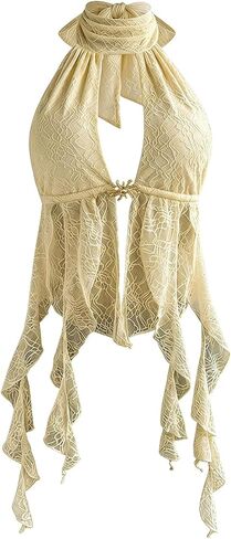 Verdusa Women's Cheetah Print Halter Top Rave Flowy Y2K Ruffle Tops Going Out Outfits in Kuwait
