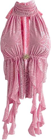 Verdusa Women's Cheetah Print Halter Top Rave Flowy Y2K Ruffle Tops Going Out Outfits in Kuwait
