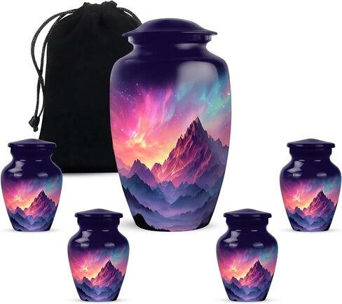 Northern Lights Urns for Ashes Adult Male and Female 3 Inch, 10 Inch Large Set - Blue Human Ashes Keepsake - Forest Cremation Urn for Daughter and Son - Burial Urn for Mother and Father in Saudi Arabia