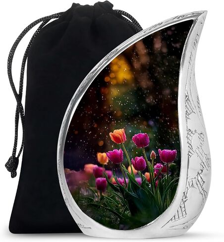 Tulip Decorative Cremation Urn for Ashes Adult Male – Large Blue Memorial Urn for Adult Human Ashes - Funeral Teardrop Urns for Women & Man- Flower Memorial Gifts for Loss of Mom - 10 Inch in Saudi Arabia