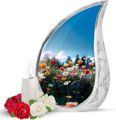 Tulip Decorative Cremation Urn for Ashes Adult Male – Large Blue Memorial Urn for Adult Human Ashes - Funeral Teardrop Urns for Women & Man- Flower Memorial Gifts for Loss of Mom - 10 Inch in Saudi Arabia