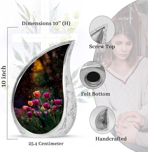 Tulip Decorative Cremation Urn for Ashes Adult Male – Large Blue Memorial Urn for Adult Human Ashes - Funeral Teardrop Urns for Women & Man- Flower Memorial Gifts for Loss of Mom - 10 Inch in Saudi Arabia