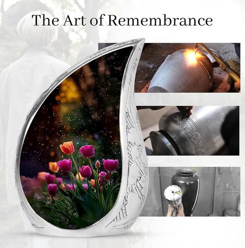 Tulip Decorative Cremation Urn for Ashes Adult Male – Large Blue Memorial Urn for Adult Human Ashes - Funeral Teardrop Urns for Women & Man- Flower Memorial Gifts for Loss of Mom - 10 Inch in Saudi Arabia