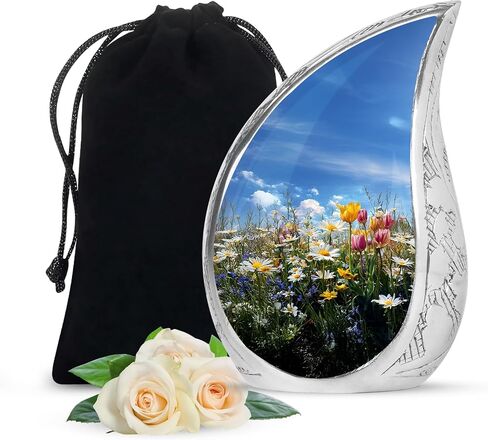 Tulip Decorative Cremation Urn for Ashes Adult Male – Large Blue Memorial Urn for Adult Human Ashes - Funeral Teardrop Urns for Women & Man- Flower Memorial Gifts for Loss of Mom - 10 Inch in Saudi Arabia