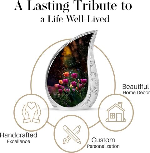 Tulip Decorative Cremation Urn for Ashes Adult Male – Large Blue Memorial Urn for Adult Human Ashes - Funeral Teardrop Urns for Women & Man- Flower Memorial Gifts for Loss of Mom - 10 Inch in Saudi Arabia