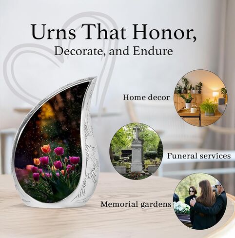 Tulip Decorative Cremation Urn for Ashes Adult Male – Large Blue Memorial Urn for Adult Human Ashes - Funeral Teardrop Urns for Women & Man- Flower Memorial Gifts for Loss of Mom - 10 Inch in Saudi Arabia