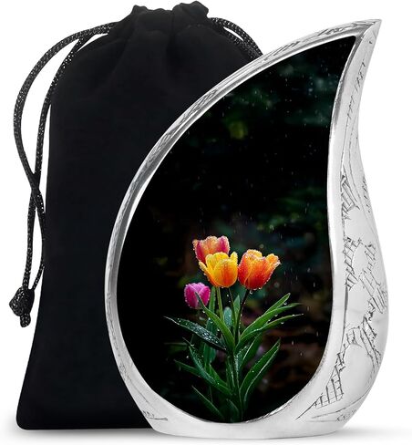 Tulip Decorative Cremation Urn for Ashes Adult Male – Large Blue Memorial Urn for Adult Human Ashes - Funeral Teardrop Urns for Women & Man- Flower Memorial Gifts for Loss of Mom - 10 Inch in Saudi Arabia