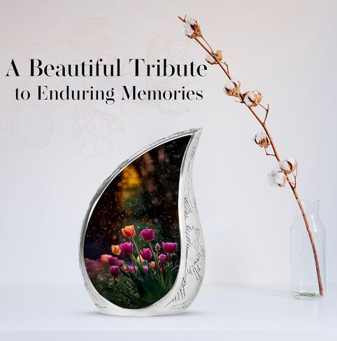 Tulip Decorative Cremation Urn for Ashes Adult Male – Large Blue Memorial Urn for Adult Human Ashes - Funeral Teardrop Urns for Women & Man- Flower Memorial Gifts for Loss of Mom - 10 Inch in Saudi Arabia