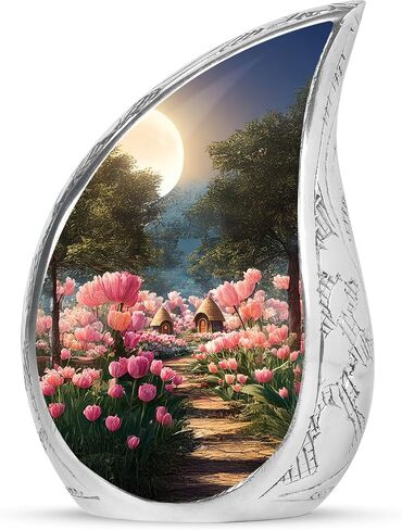 Tulip Decorative Cremation Urn for Ashes Adult Male – Large Blue Memorial Urn for Adult Human Ashes - Funeral Teardrop Urns for Women & Man- Flower Memorial Gifts for Loss of Mom - 10 Inch in Saudi Arabia