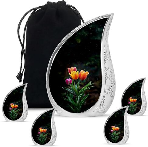 Tulip Decorative Cremation Urn for Ashes Adult Male – Large Blue Memorial Urn for Adult Human Ashes - Funeral Teardrop Urns for Women & Man- Flower Memorial Gifts for Loss of Mom - 10 Inch in Saudi Arabia