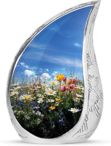 Tulip Decorative Cremation Urn for Ashes Adult Male – Large Blue Memorial Urn for Adult Human Ashes - Funeral Teardrop Urns for Women & Man- Flower Memorial Gifts for Loss of Mom - 10 Inch in Saudi Arabia