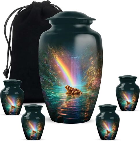 Frog Adult Cremation Funeral Urn for Human Ashes, Keepsake Memorial Gift, Handcrafted Small Urns for Ash Container, Combo, 1 Large 10 Inch & 2 Mini 3 Inch in Saudi Arabia