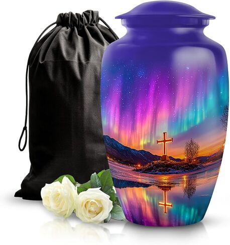 Cross Urn - Large Handmade Burial Urn for Male & Female Ash - Decorative Burial Urns for Ash - Funeral Burial Urns for Ashes - 10 Inch - Large with Velvet Bag in Saudi Arabia