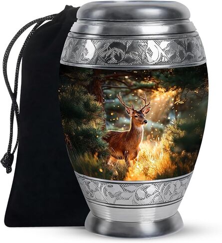 Deer Funeral Urns for Adult Ashes - Burial Cremation Forest Urn for Men & Women - Large Decorative Funeral Black Urn for Human Remains in Saudi Arabia
