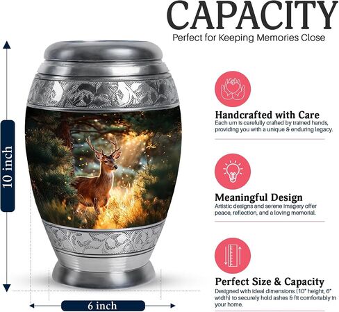 Deer Funeral Urns for Adult Ashes - Burial Cremation Forest Urn for Men & Women - Large Decorative Funeral Black Urn for Human Remains in Saudi Arabia