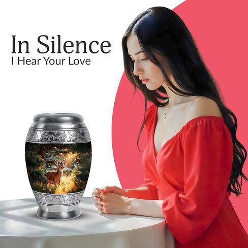 Deer Funeral Urns for Adult Ashes - Burial Cremation Forest Urn for Men & Women - Large Decorative Funeral Black Urn for Human Remains in Saudi Arabia