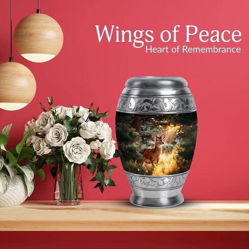 Deer Funeral Urns for Adult Ashes - Burial Cremation Forest Urn for Men & Women - Large Decorative Funeral Black Urn for Human Remains in Saudi Arabia