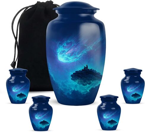 Fishing Cremation Urns for Human Ashes Adult Female & Male - Blue Fisherman Urn for Ashes for Women - Decorative Urns for Mom, Funeral, Burial, Home - Handcrafted Large Size - 10 Inch in Saudi Arabia