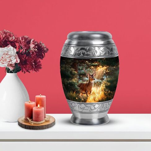 Deer Funeral Urns for Adult Ashes - Burial Cremation Forest Urn for Men & Women - Large Decorative Funeral Black Urn for Human Remains in Saudi Arabia