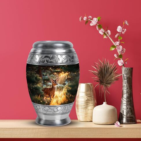 Deer Funeral Urns for Adult Ashes - Burial Cremation Forest Urn for Men & Women - Large Decorative Funeral Black Urn for Human Remains in Saudi Arabia