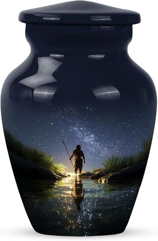 Fishing Cremation Urns for Human Ashes Adult Female & Male - Blue Fisherman Urn for Ashes for Women - Decorative Urns for Mom, Funeral, Burial, Home - Handcrafted Large Size - 10 Inch in Saudi Arabia