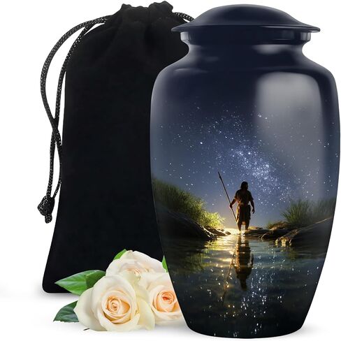 Fishing Cremation Urns for Human Ashes Adult Female & Male - Blue Fisherman Urn for Ashes for Women - Decorative Urns for Mom, Funeral, Burial, Home - Handcrafted Large Size - 10 Inch in Saudi Arabia