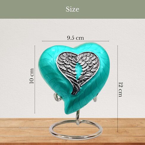 NORSE'S TRADECRAFT Heart Mini Urn for Ashes Adult Male, Female, Metal, Sea Green with Angel Wing Design, Memorial Gifts with Velvet Box, Handcrafted Cremation Urns for Human Ashes and Pet, 3 cu in in Saudi Arabia