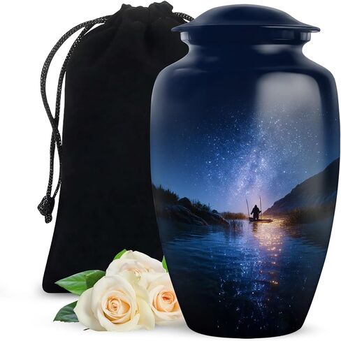 Fishing Cremation Urns for Human Ashes Adult Female & Male - Blue Fisherman Urn for Ashes for Women - Decorative Urns for Mom, Funeral, Burial, Home - Handcrafted Large Size - 10 Inch in Saudi Arabia