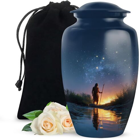 Fishing Cremation Urns for Human Ashes Adult Female & Male - Blue Fisherman Urn for Ashes for Women - Decorative Urns for Mom, Funeral, Burial, Home - Handcrafted Large Size - 10 Inch in Saudi Arabia