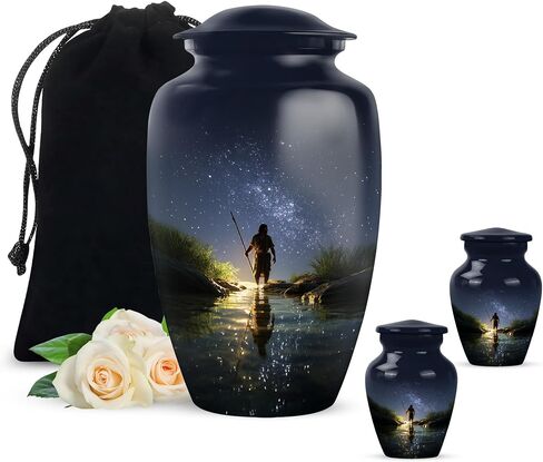 Fishing Cremation Urns for Human Ashes Adult Female & Male - Blue Fisherman Urn for Ashes for Women - Decorative Urns for Mom, Funeral, Burial, Home - Handcrafted Large Size - 10 Inch in Saudi Arabia