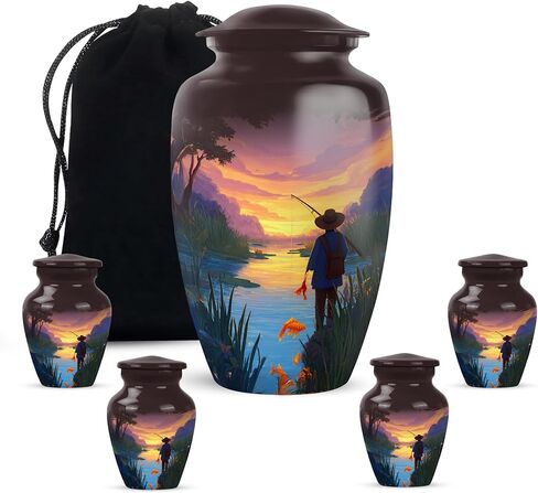 Fishing Cremation Urns for Human Ashes Adult Female & Male - Blue Fisherman Urn for Ashes for Women - Decorative Urns for Mom, Funeral, Burial, Home - Handcrafted Large Size - 10 Inch in Saudi Arabia