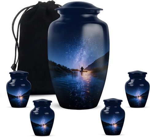 Fishing Cremation Urns for Human Ashes Adult Female & Male - Blue Fisherman Urn for Ashes for Women - Decorative Urns for Mom, Funeral, Burial, Home - Handcrafted Large Size - 10 Inch in Saudi Arabia
